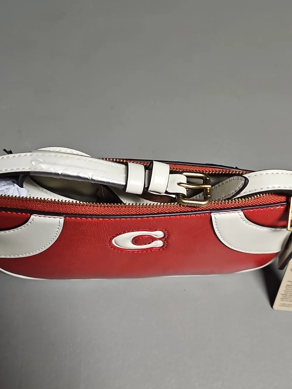 Coach CFB01 Coachtopia Bowling Small Shoulder Bag Red White Stripe Leather